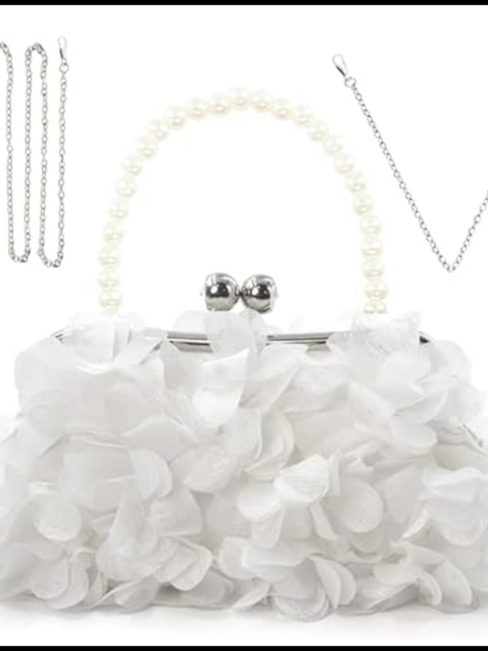 Pleated Fabric Floral Clutch Bag Detachable Chain Evening Purse Wedding